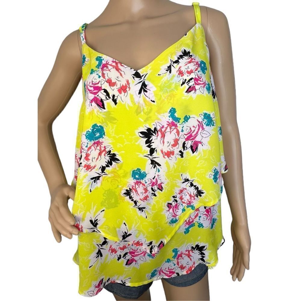 Torrid Yellow Flowy Floral Patterned Layered Spaghetti Strap Tank Top